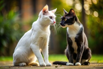 Playful Black Oriental Cat and White Cat Engaged in Fun and Mischievous Playtime in 4K Footage