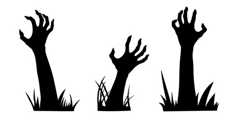 Set of black silhouette zombie hands. Halloween vector illustration