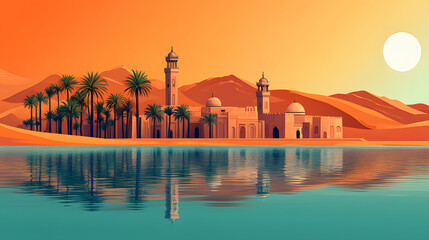 Naklejka premium Oasis at Sunset