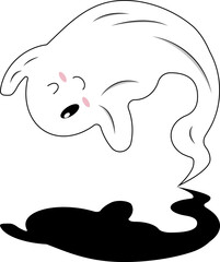 White ghost suitable for Halloween designs. Ghost wearing pink holds, with black shadow suitable for spooky themed projects and decorations.
