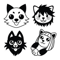 Drawn illustration cute doodle animals vector silhouette illustration