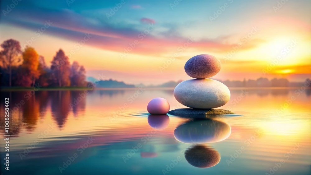 Poster serene abstract composition of soft colors and shapes creating a sense of balance and harmony