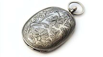 Naklejka premium Silver locket with floral engravings and a hinged clasp