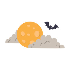 Halloween moon and bats flying in the sky vector illustration graphic design