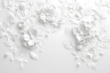 Elegant white floral relief design on a smooth background.