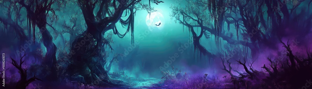 Poster a mystical forest scene with ethereal light and vibrant colors creating a magical atmosphere. perfec