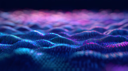 Wave of musical sounds. Abstract background with interweaving of dots and lines. 3D rendering.