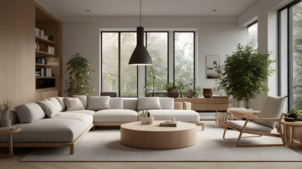 modern living room with fireplace, ai generated