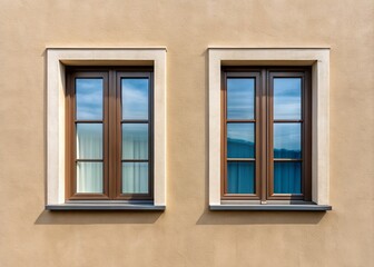 Two Symmetrical Windows Set in a Plain Rendered Exterior Wall for Modern Architectural Design