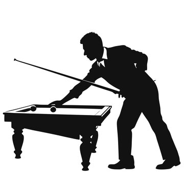 recommend clip art: Silhouette of a Pool Player: A powerful silhouette of a skilled pool player in action, showcasing the focused intent and elegance of this classic sport.  