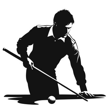 recommend clip art: Focused Intensity: A silhouette of a skilled pool player, his eyes fixed on the target ball, exudes concentration and determination, capturing the thrill of the game.  