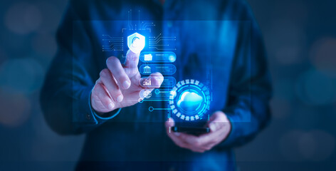 Fototapeta premium Safeguarding Digital Data: A Tap for Security