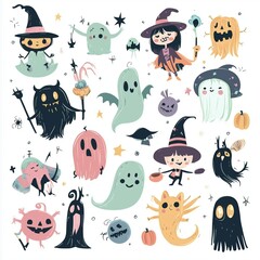 Collection of fun Halloween cartoon images. Suitable for making stickers 