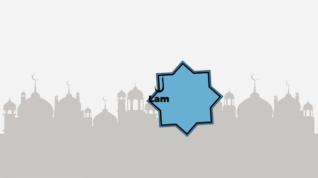 Animated Hijaiyah as Arabic Alphabet Qof, Kaf, Lam, Mim, Nun with Masjid, Sun, Cloud and Sky as a