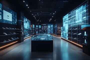 Futuristic Retail Showroom with Holographic Product Displays for Interactive Customer Experience