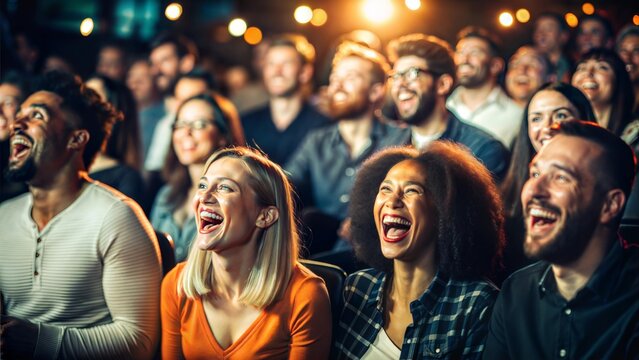 Diverse Group of People Laughing at a Comedy Show



