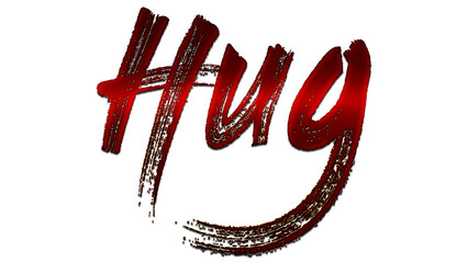 3D blood red word design of Hug on white background.