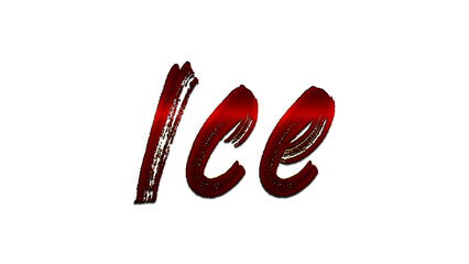 3D blood red word design of Ice on white background.