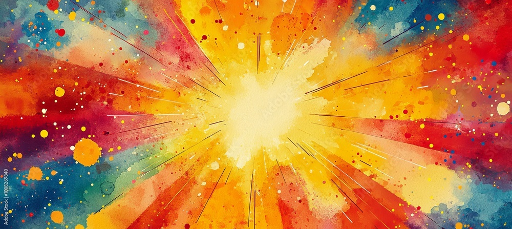 Poster sunburst rays explosion paint background. generative ai technology.