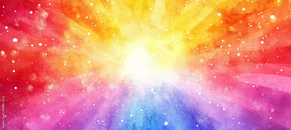 Poster abstract colorful watercolor paint sunburst rays spark explosion background. generative ai technolog