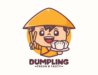Asian chef cartoon mascot design with dumpling, food logo template