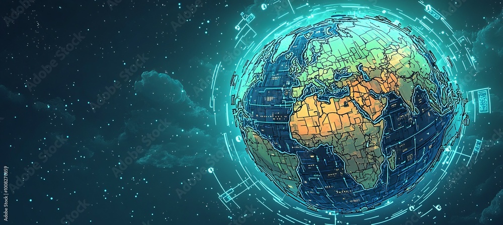 Aufkleber digital planet earth network. generative ai technology.