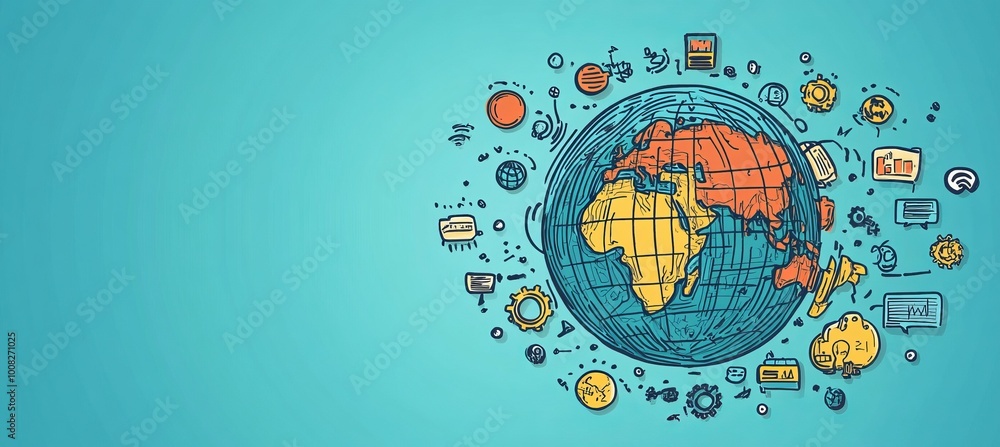 Aufkleber Planet earth network global internet communication concept with copy space background. Generative AI technology.	
