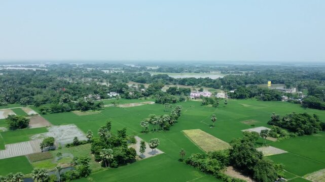 Ariel view shot of West Bengal flood by river Damodar and Mundeshwari in rainy season.