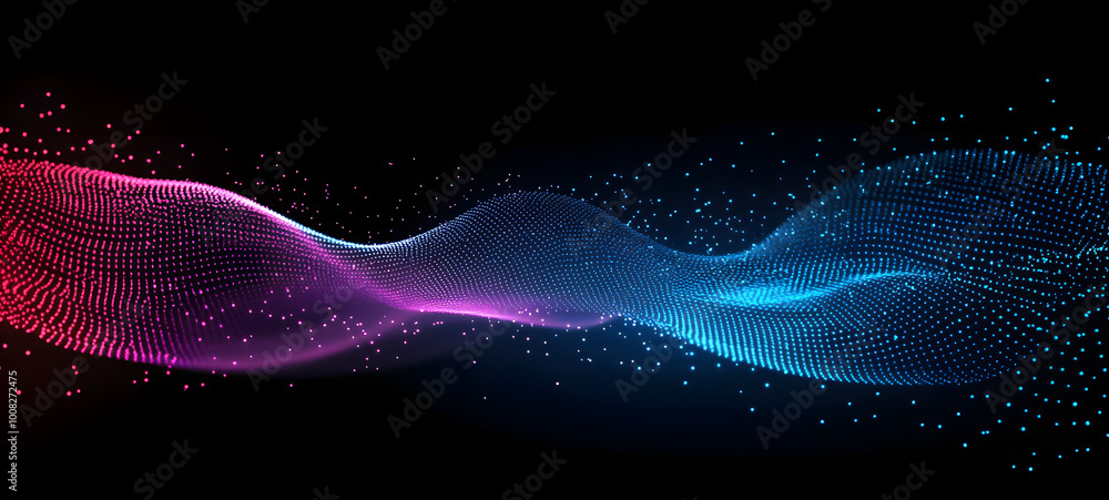 Aufkleber a wave of moving particles. abstract 3d vector illustration on a dark background.