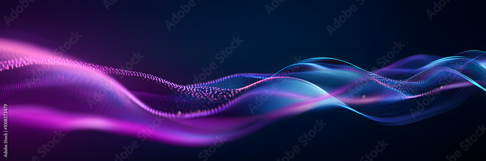 Poster abstract neon wave background in purple and blue tones. visualization of computer virtual reality.3d