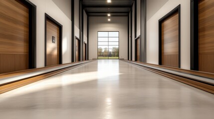 Naklejka premium Sleek and Streamlined Warehouse Corridor Showcasing Efficient Logistics