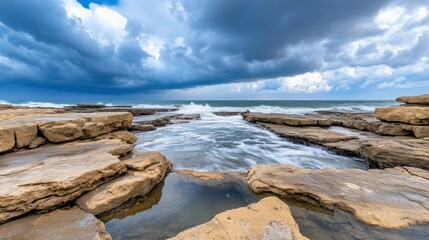 Obraz premium Coastal Landscape with Dramatic Sky and Ocean Waves