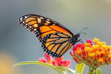 A detailed portrait of a Monarch butterfly with its iconic orange and black wings