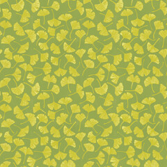 色鉛筆で描いたイチョウの模様_シンプル(シームレス)