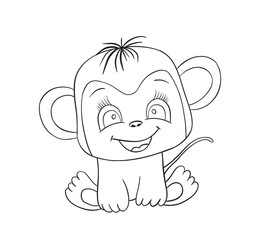 Baby monkey line art. Coloring page of Cute Cartoon elephant for kids coloring book