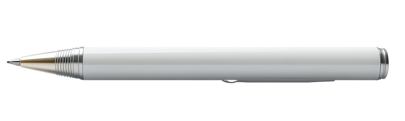 Sleek silver pen with a metallic finish. Transparent background.