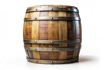 Obraz premium Wooden Barrel Isolated on White Background for Rustic Decor, Wine Storage, or Beverage Presentation