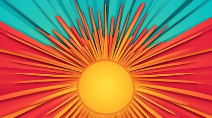 Fototapeta premium Vibrant sunburst design with vivid colors on a modern background.