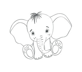 Baby elephant line art. Coloring page of Cute Cartoon elephant for kids coloring book