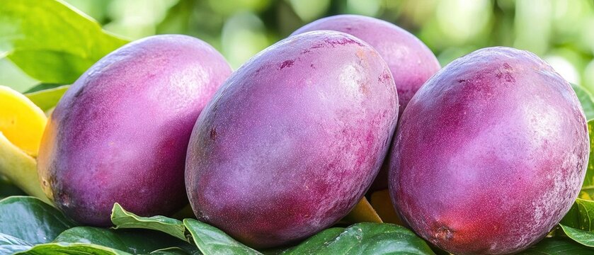 Close-up of Ripe Mangis Fruits Showcasing Their Vibrant Color and Unique Texture on a Natural Background