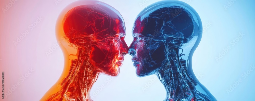 Aufkleber a conceptual image of two humanoid figures facing each other, showcasing intricate anatomical detail