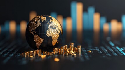 A digital representation of a globe on a background of financial data, symbolizing global commerce and economic growth.