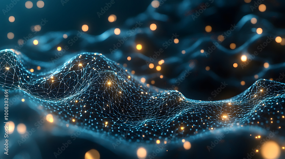 Poster artificial intelligence in a network connection. structural transmission of information. 3d renderin