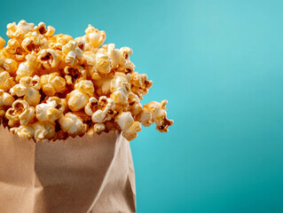 A bag of freshly popped kettle corn, with a sweet and salty glaze, perfect for snacking.