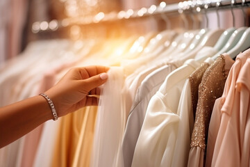 In the busy store, the woman is looking for the white clothes that will make her shine on New Year's Eve.