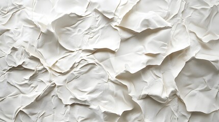 Obraz premium Crumpled white paper texture creating a soft, abstract background.