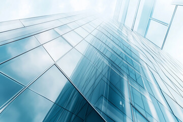 tall building with a blue sky in the background. The sky is clear and the sun is shining brightly