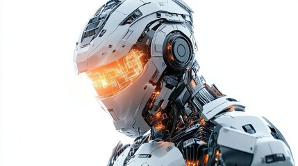 Fototapeta premium Close-up of a Futuristic Robot's Head with Glowing Orange Circuits