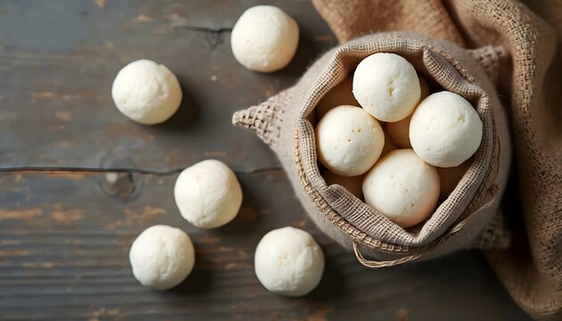 Dried Mongolian Yogurt Balls (Aaruul) in a Traditional Cloth Pouch (Mongolian Cuisine)