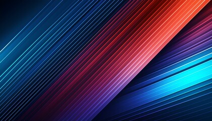Colorful Lights Speed Concept. Vibrant Diagonal Stripes Abstract Background.  Red and dark blue background. Decorative horizontal banner. Digital artwork raster bitmap illustration. 